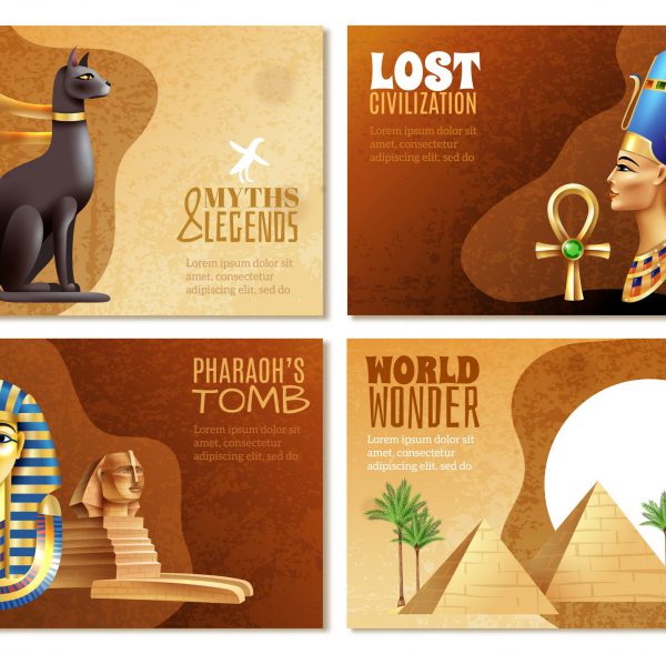 Egypt banners set of pharaohs tomb world wonder lost civilization myths and legends cartoon compositions vector illustration