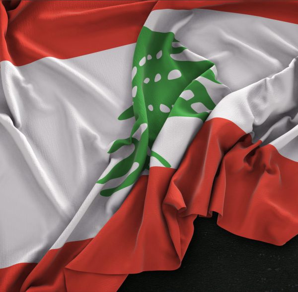 Lebanon Flag Wrinkled On Dark Background 3D Render
